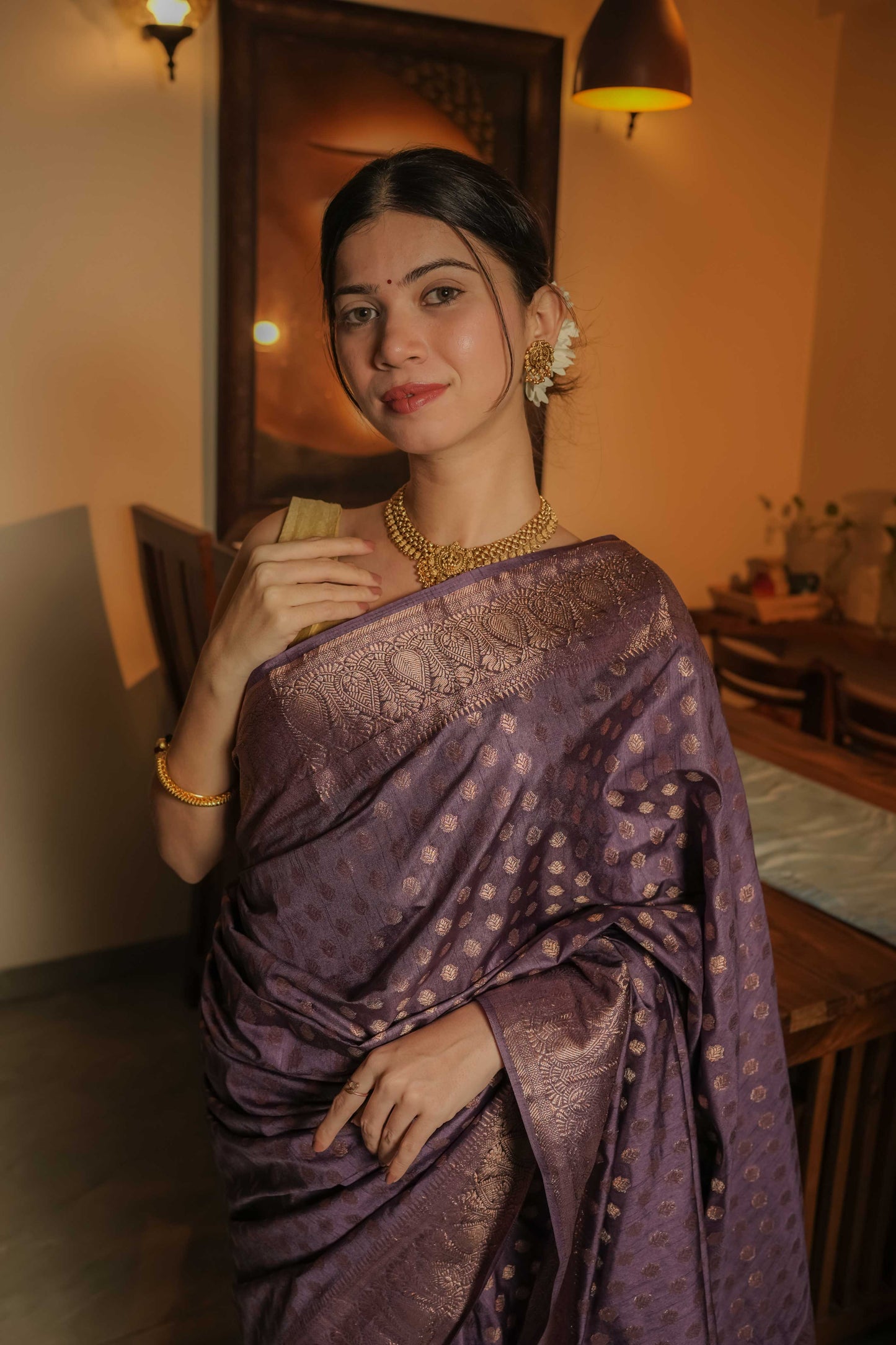 Lilac Raw Silk Saree