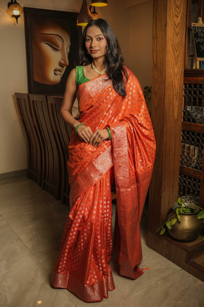 Saffron Raw Silk Saree