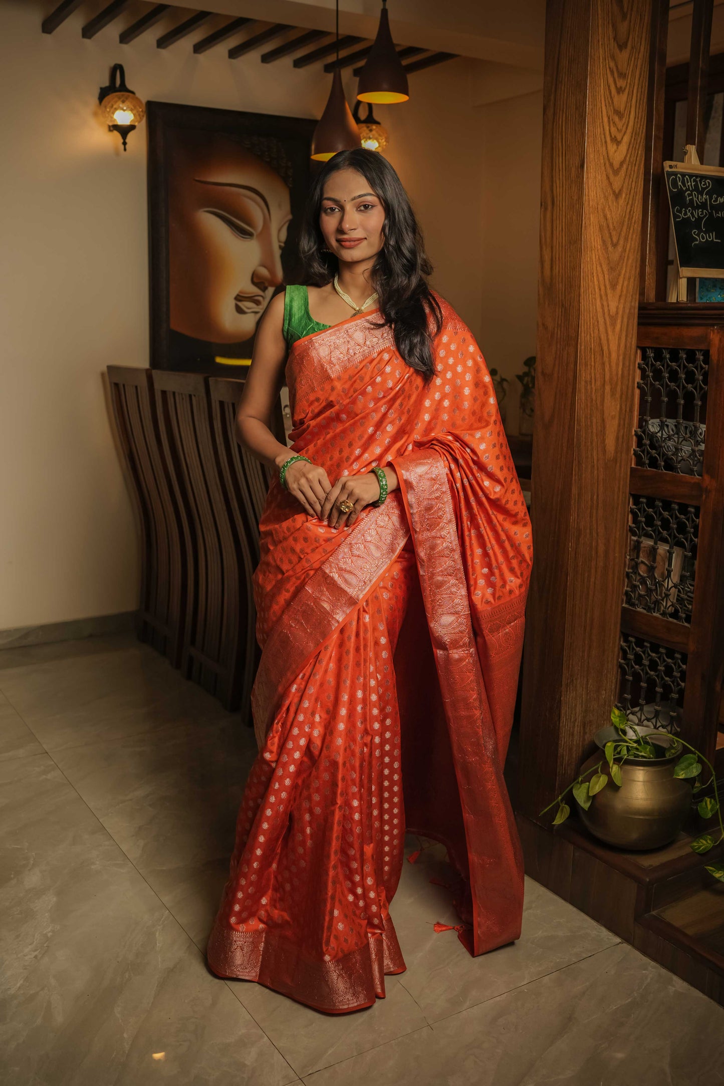 Saffron Raw Silk Saree