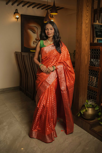 Saffron Raw Silk Saree