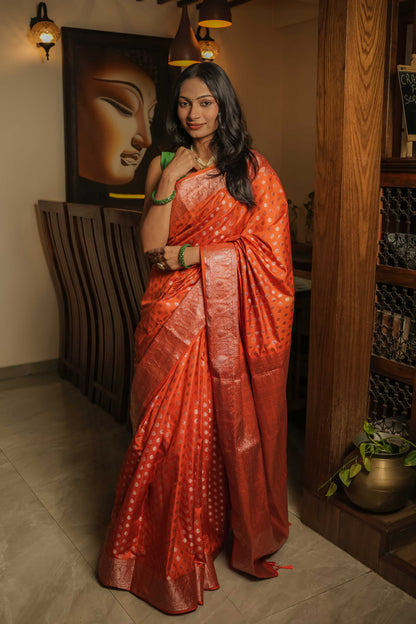 Saffron Raw Silk Saree