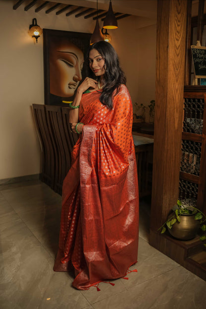 Saffron Raw Silk Saree