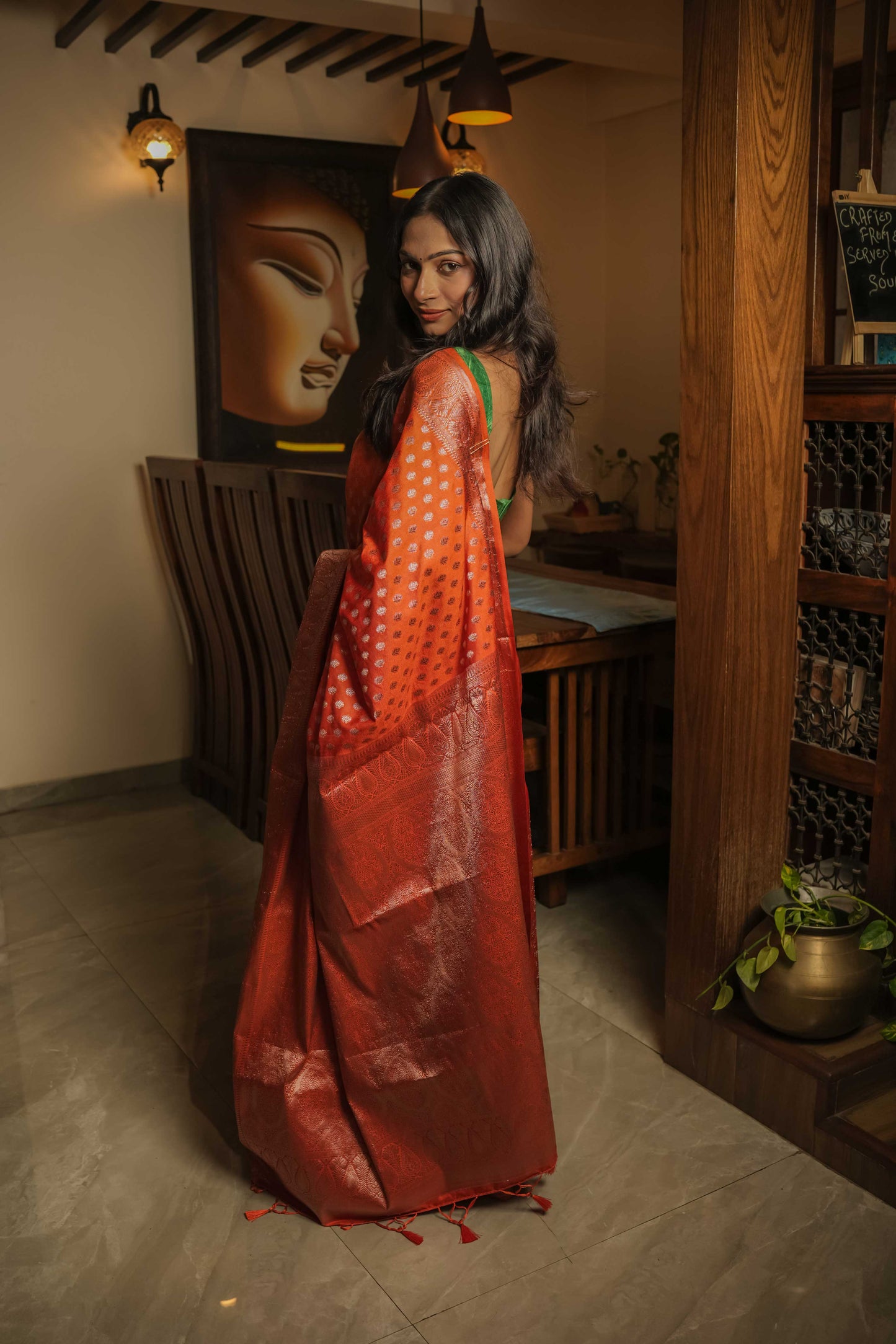 Saffron Raw Silk Saree