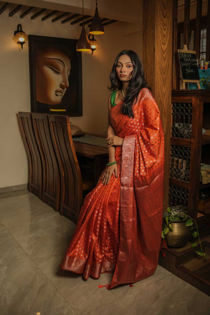 Saffron Raw Silk Saree