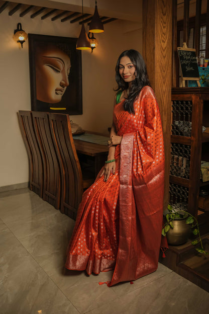 Saffron Raw Silk Saree