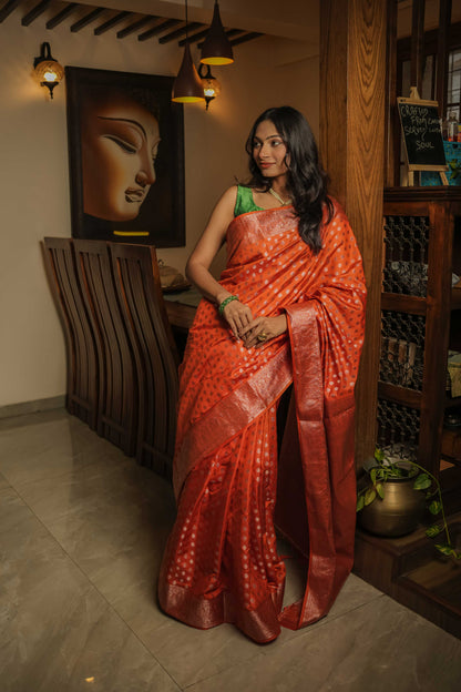 Saffron Raw Silk Saree