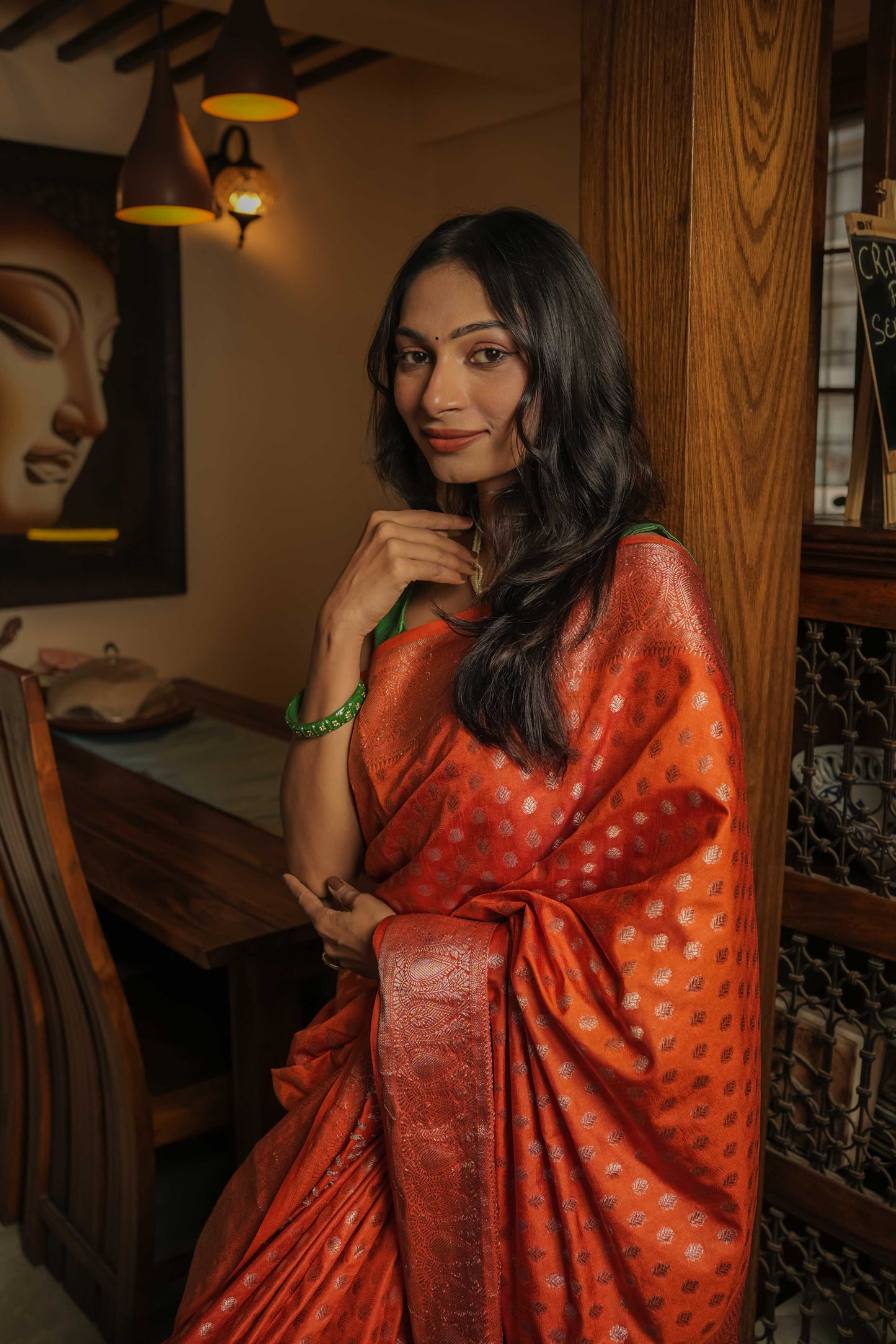Saffron Raw Silk Saree