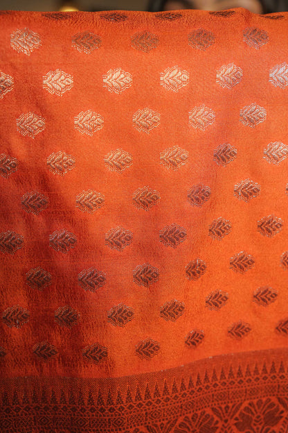 Saffron Raw Silk Saree