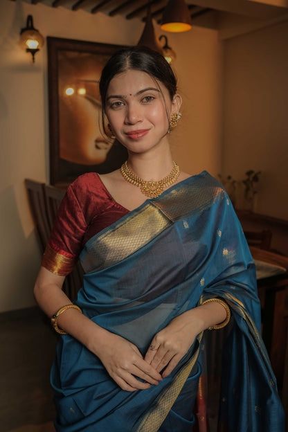 Blue Maheshwari Mulberry Silk Saree