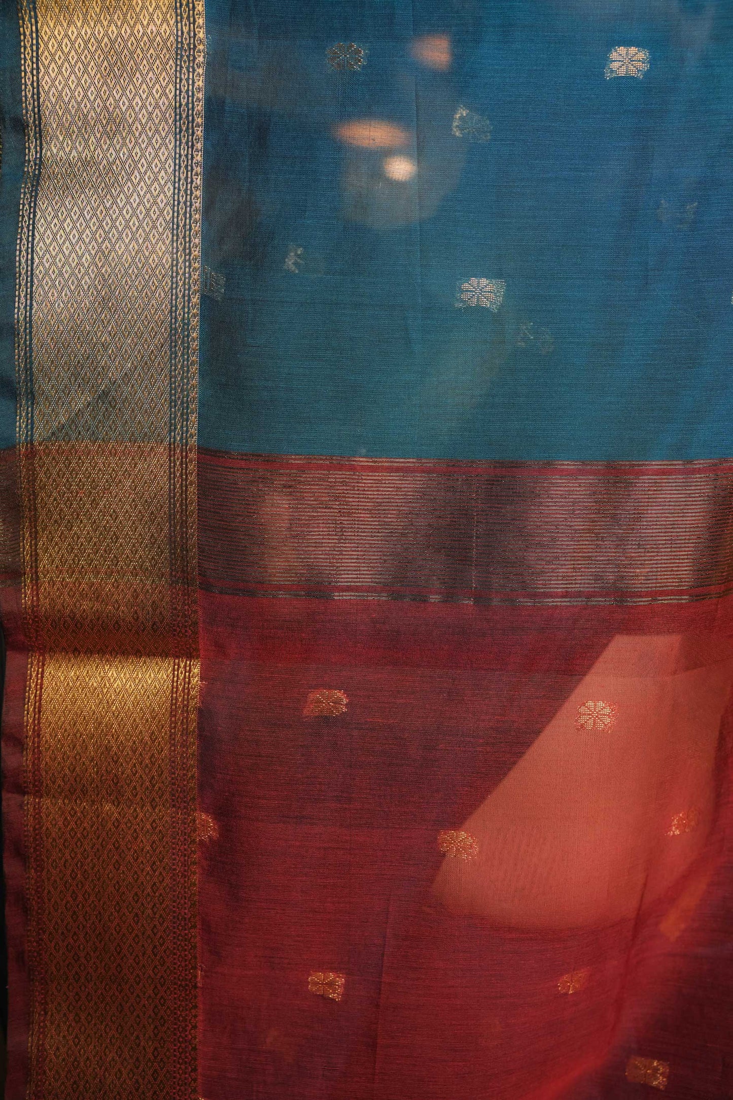 Blue Maheshwari Mulberry Silk Saree