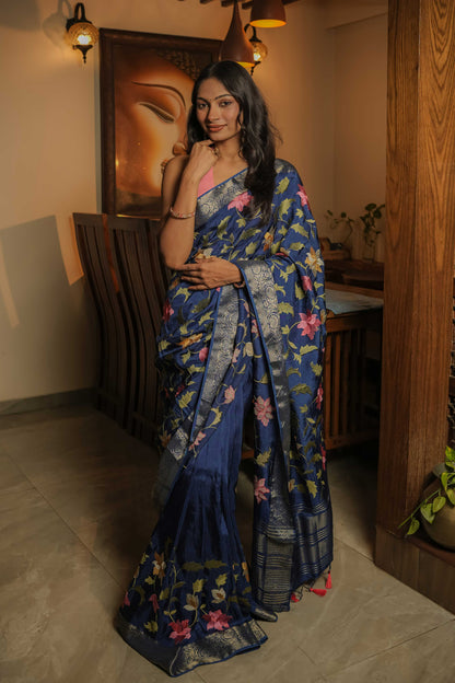 Blue Muga Silk Saree