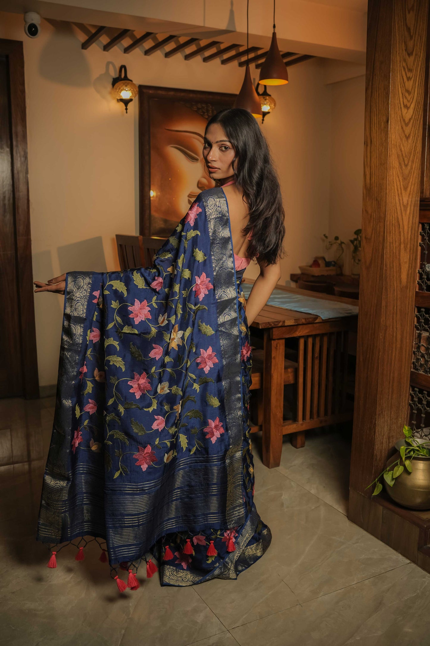 Blue Muga Silk Saree
