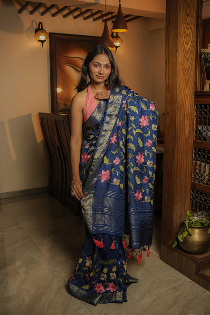 Blue Muga Silk Saree