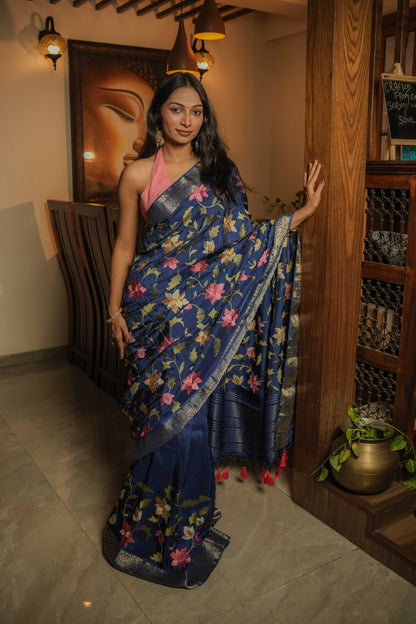 Blue Muga Silk Saree