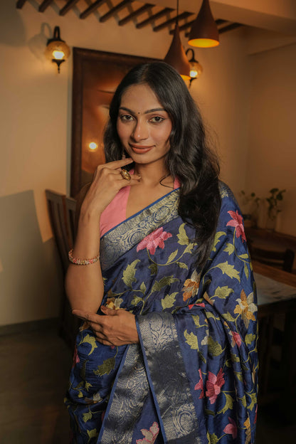 Blue Muga Silk Saree