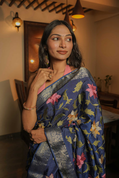 Blue Muga Silk Saree