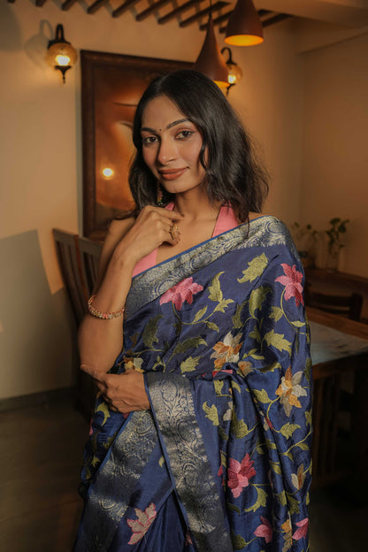 Blue Muga Silk Saree