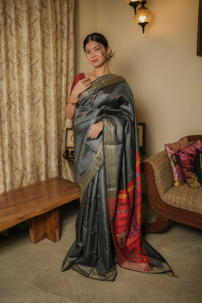 Grey Dolabedi Mulberry Silk Saree