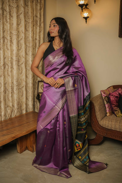 Purple Dolabedi Mulberry Silk Saree
