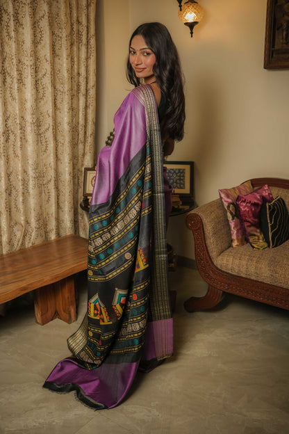 Purple Dolabedi Mulberry Silk Saree