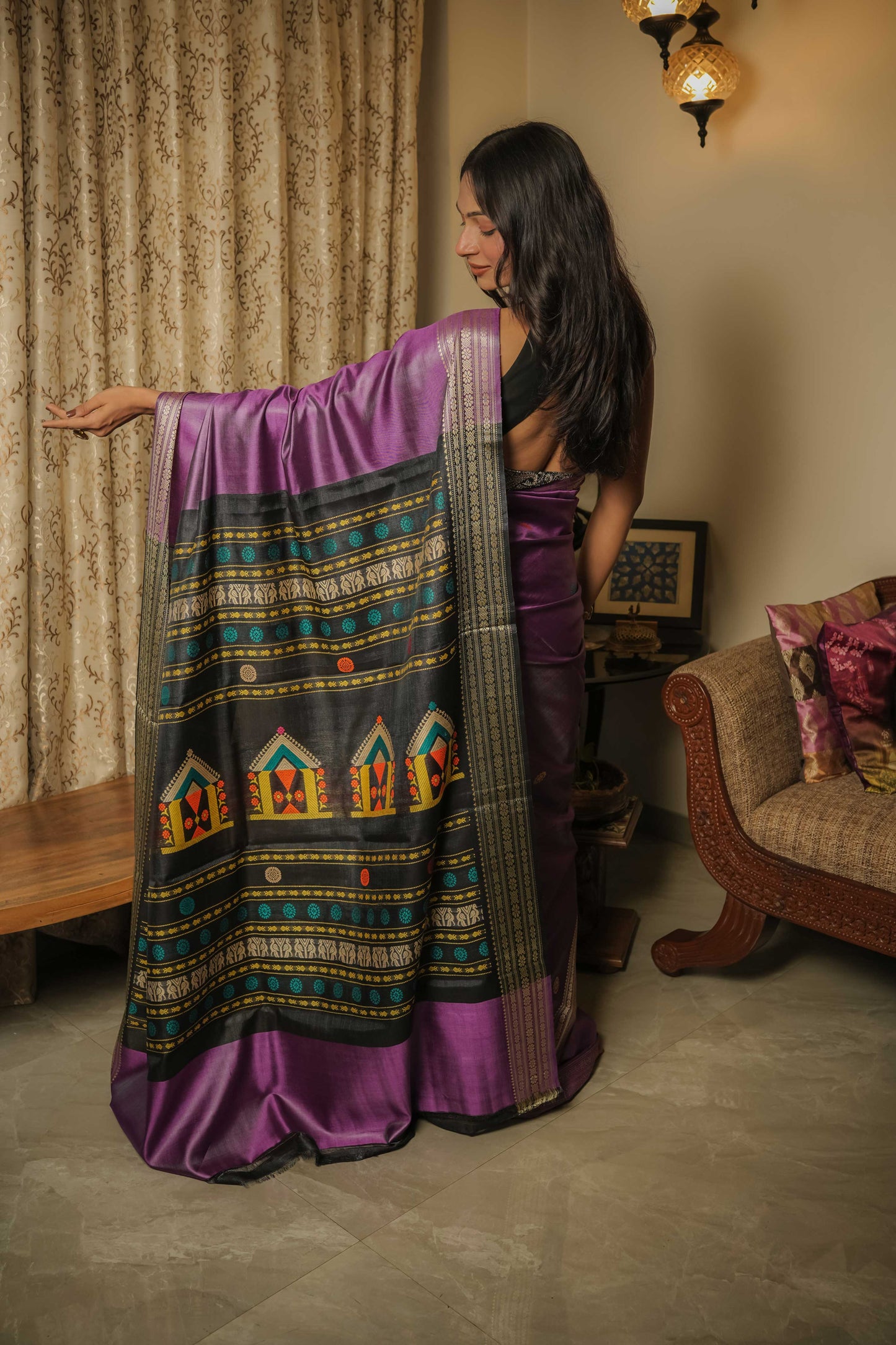 Purple Dolabedi Mulberry Silk Saree