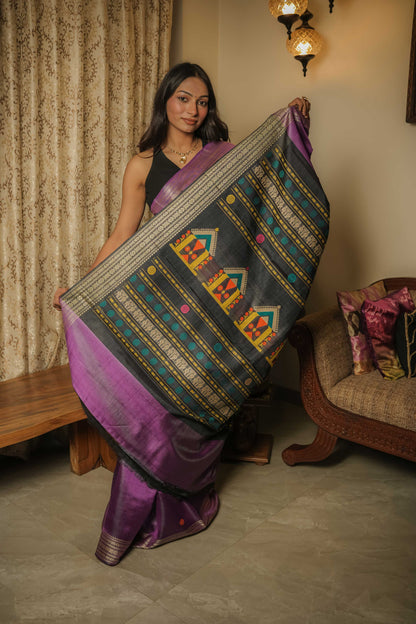 Purple Dolabedi Mulberry Silk Saree