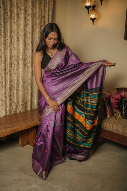 Purple Dolabedi Mulberry Silk Saree