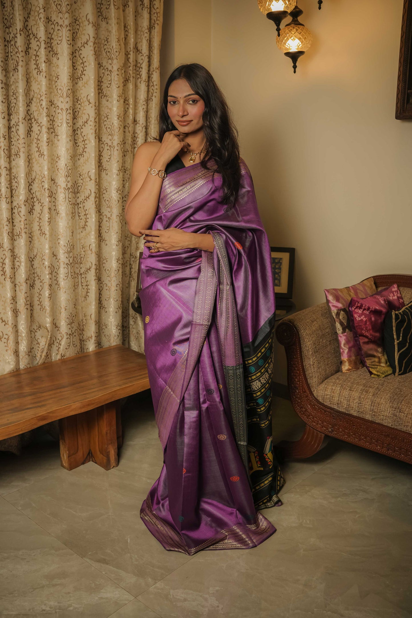 Purple Dolabedi Mulberry Silk Saree