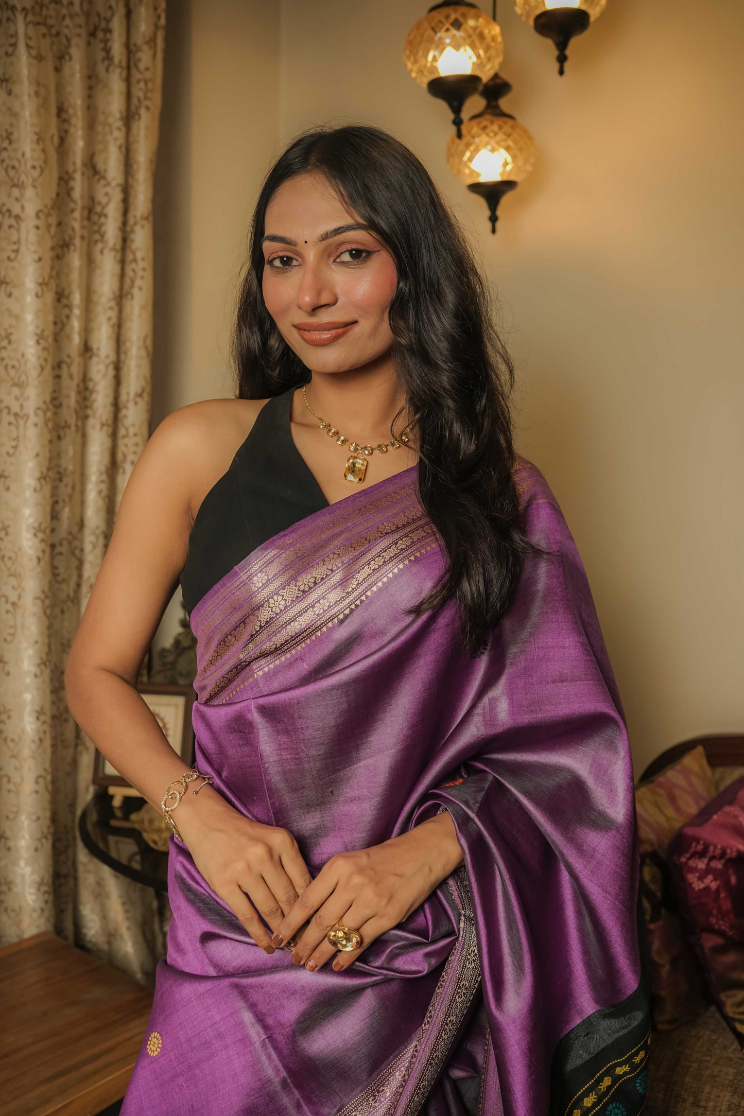 Purple Dolabedi Mulberry Silk Saree