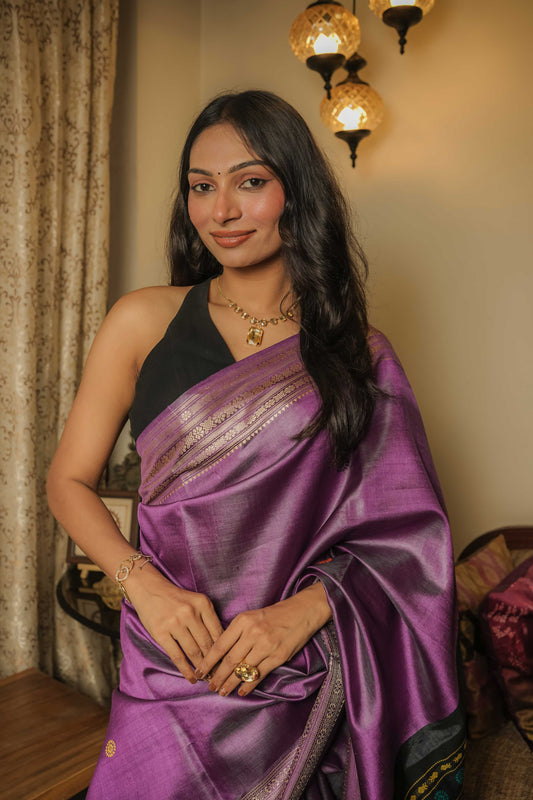 Purple Dolabedi Mulberry Silk Saree