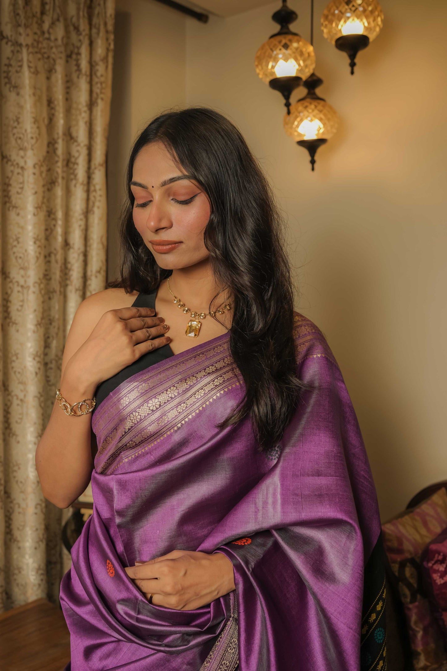 Purple Dolabedi Mulberry Silk Saree
