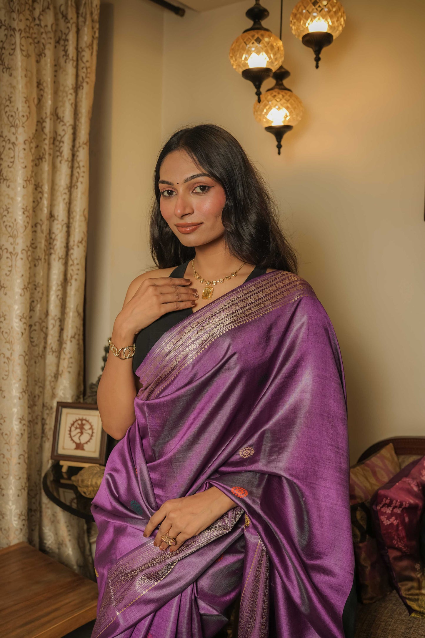 Purple Dolabedi Mulberry Silk Saree