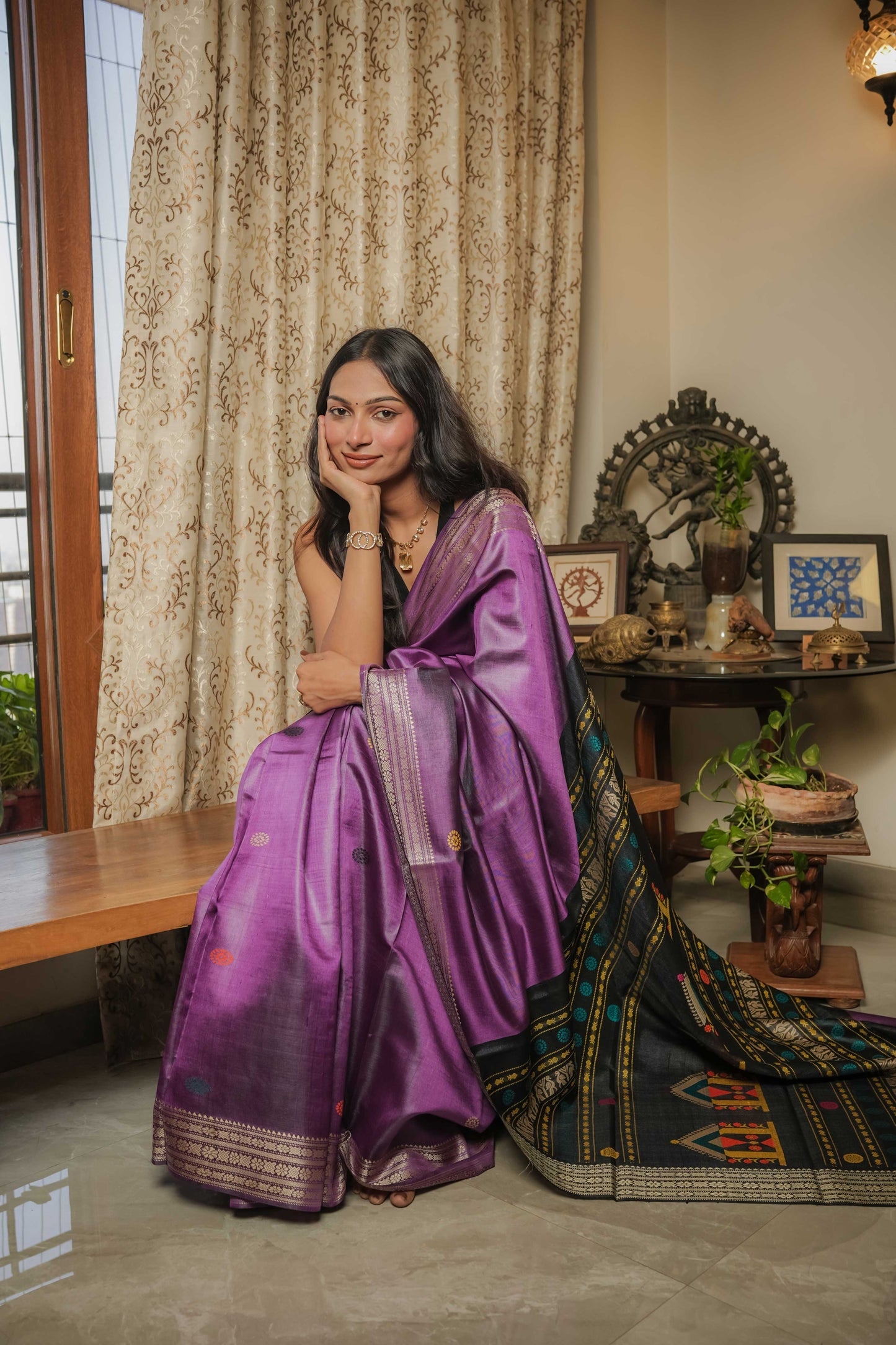 Purple Dolabedi Mulberry Silk Saree