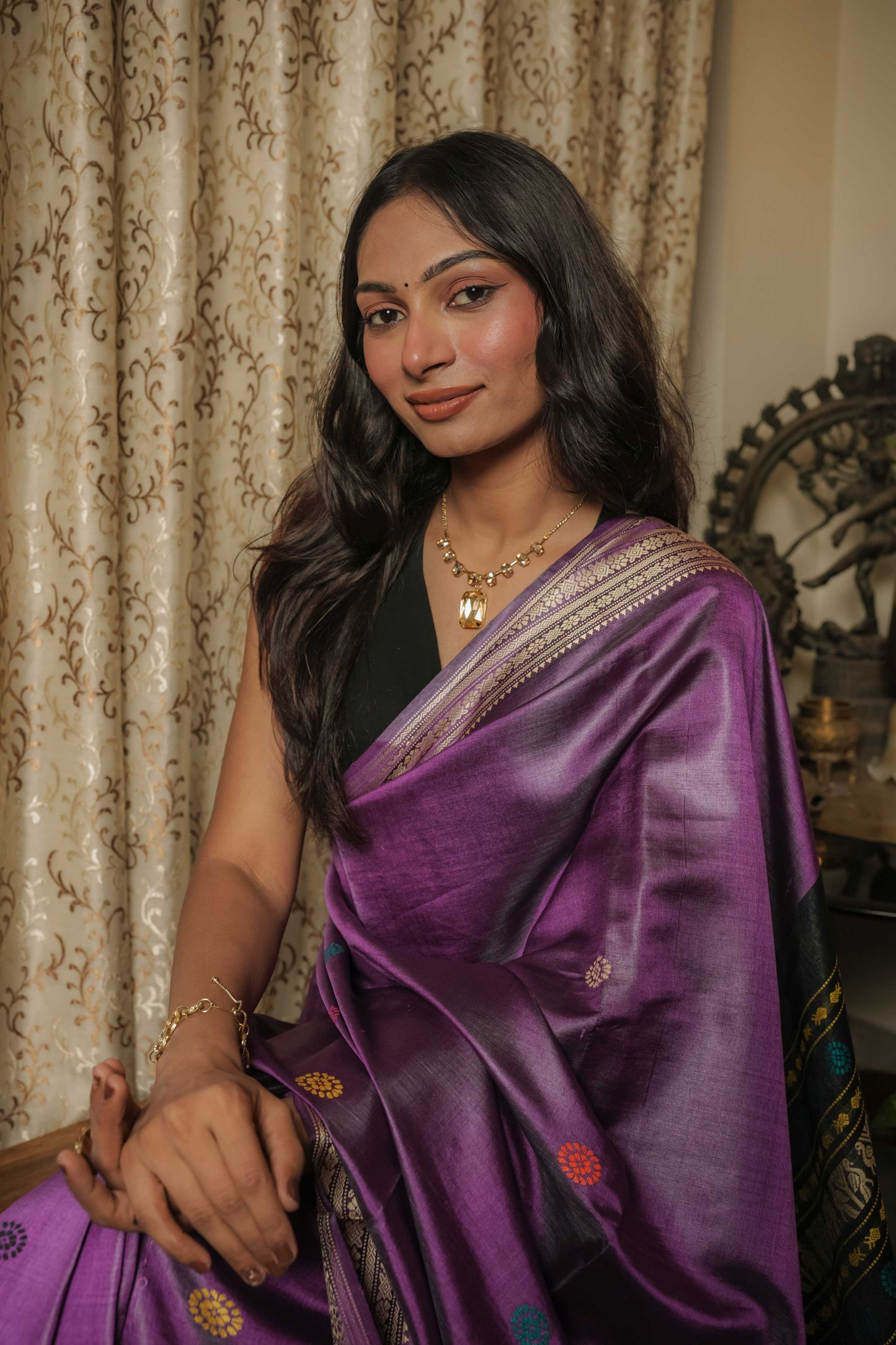 Purple Dolabedi Mulberry Silk Saree