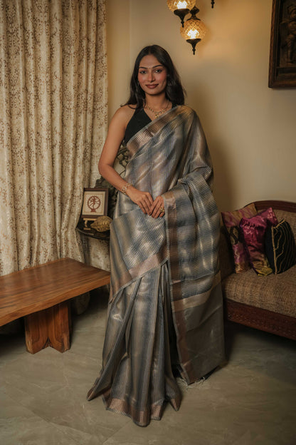 Silver & Black Cotton Silk Saree