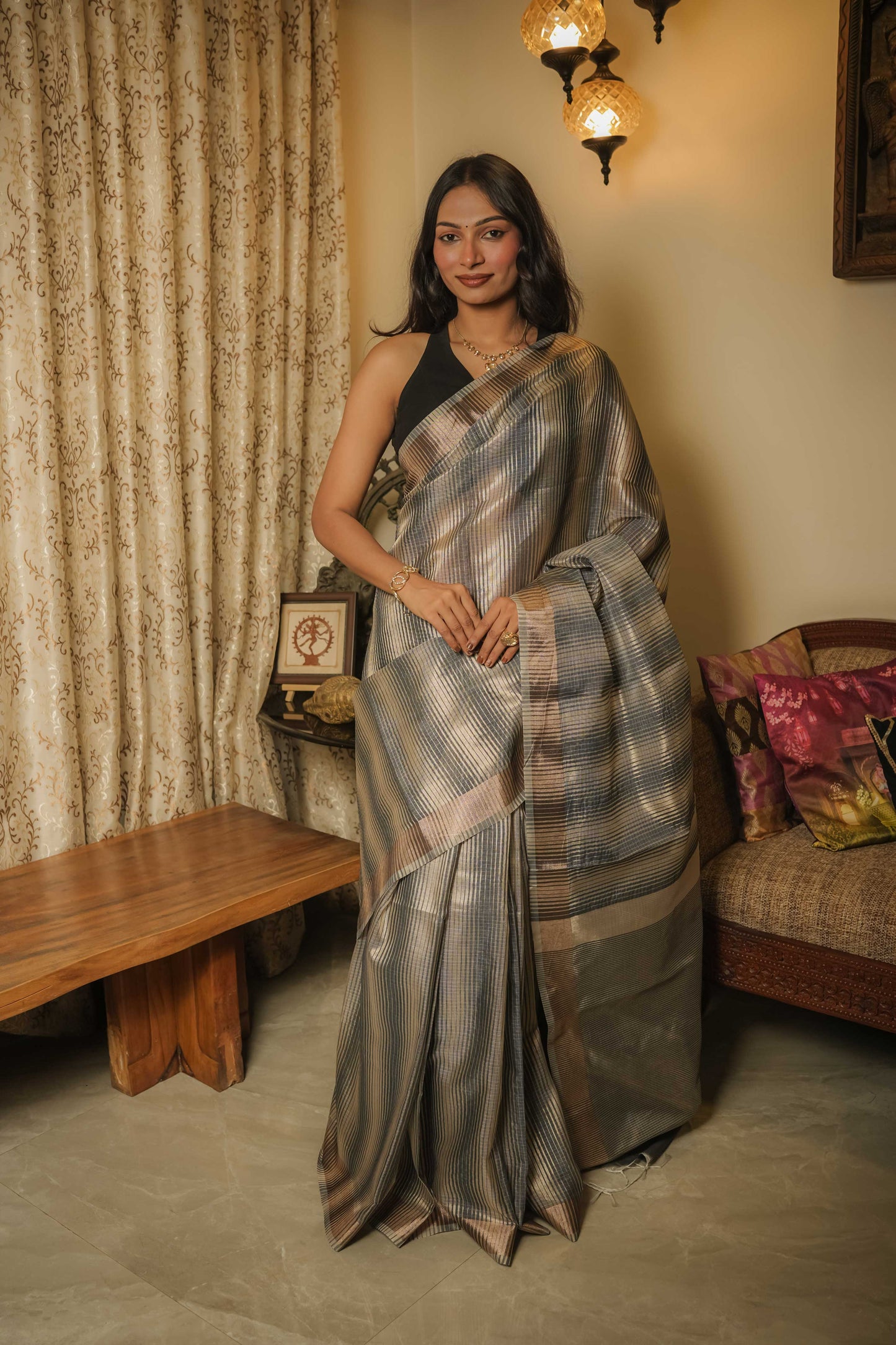 Silver & Black Cotton Silk Saree