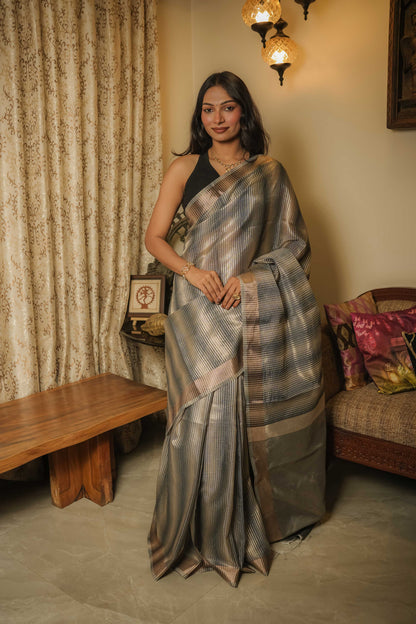 Silver & Black Cotton Silk Saree