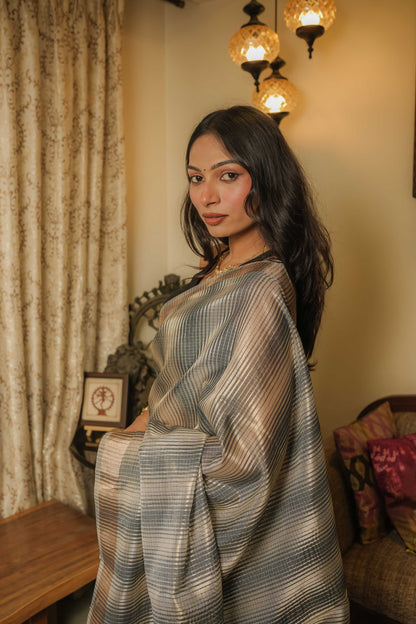 Silver & Black Cotton Silk Saree
