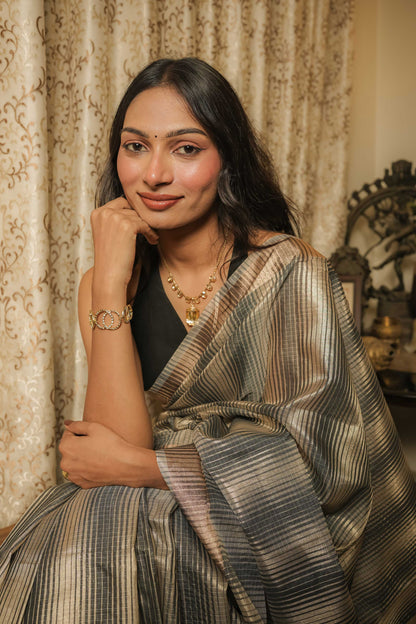 Silver & Black Cotton Silk Saree