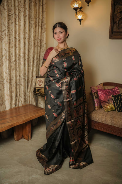 Black Swarnachuri Bishnupuri Silk Saree