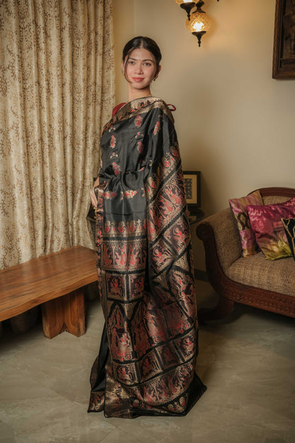 Black Swarnachuri Bishnupuri Silk Saree