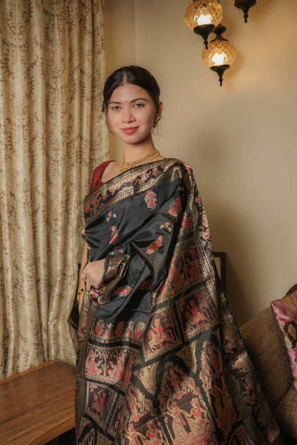 Black Swarnachuri Bishnupuri Silk Saree