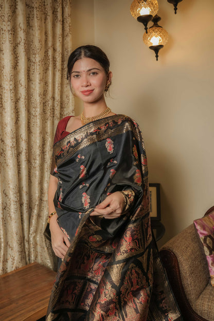 Black Swarnachuri Bishnupuri Silk Saree