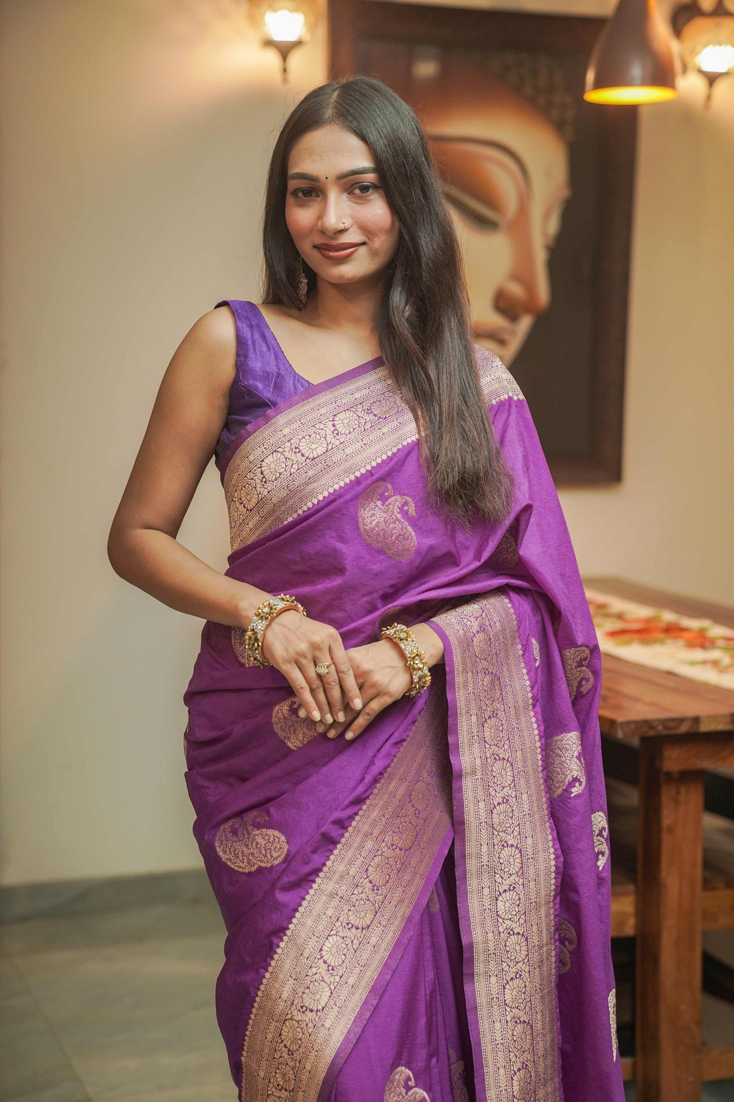 Deep Purple Color Georgette Saree