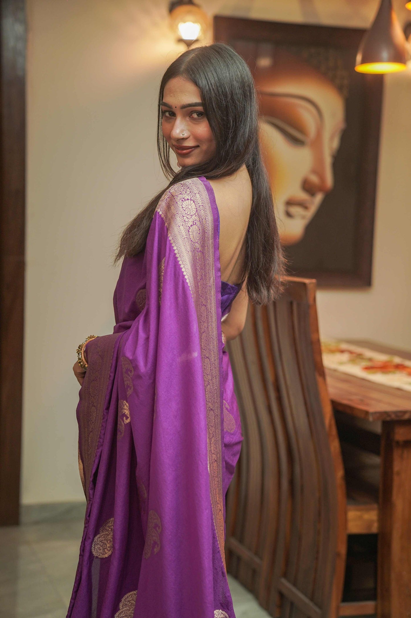 Deep Purple Color Georgette Saree