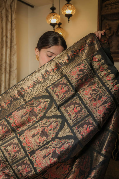 Black Swarnachuri Bishnupuri Silk Saree