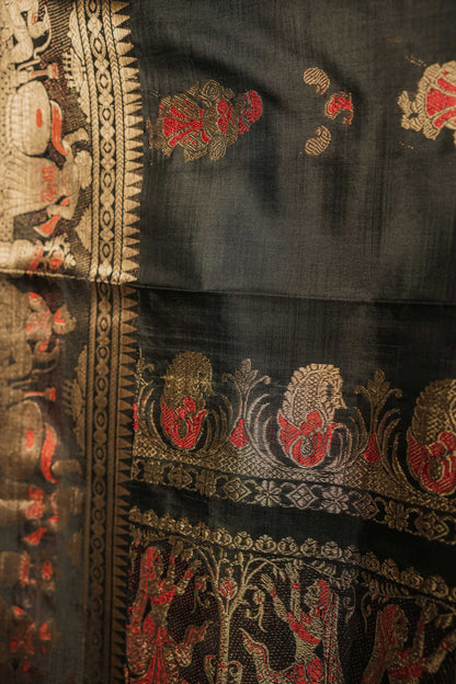 Black Swarnachuri Bishnupuri Silk Saree