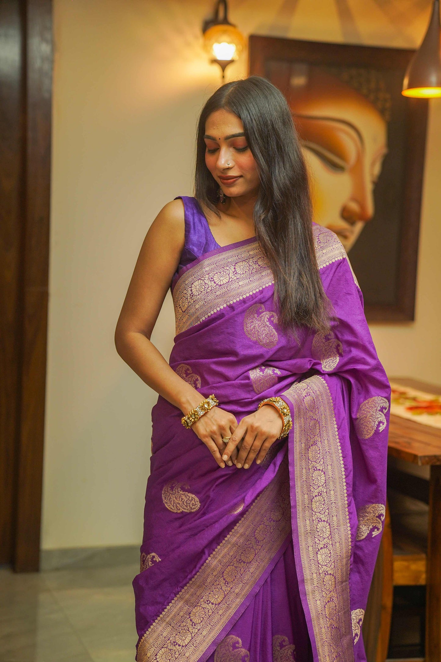 Deep Purple Color Georgette Saree