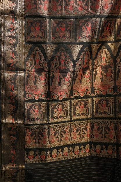 Black Swarnachuri Bishnupuri Silk Saree