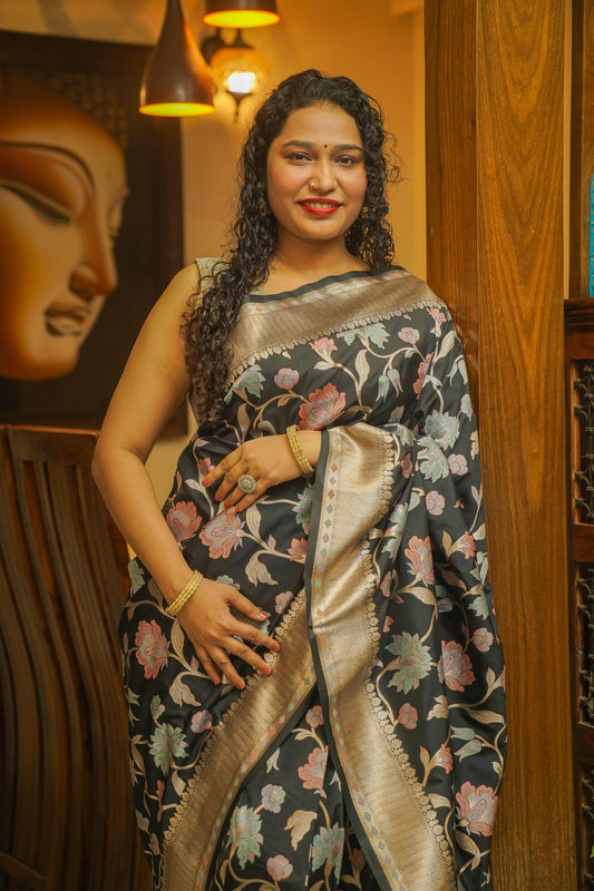 Black Muga Silk Saree